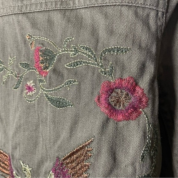 Colleen Lopez Phoenix Embroidered Birds Military Green Woman's Jacket Size M - Picture 10 of 15